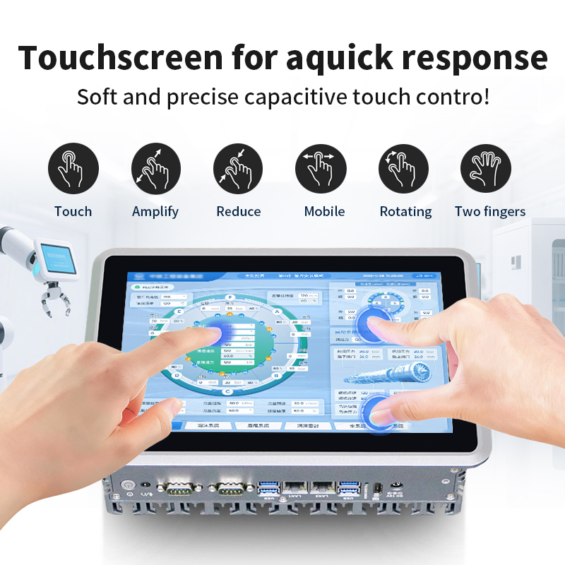 10.1 inch Fanless Aluminum Alloy IP65 Industrial All in One Computer with 4 COM Dual LAN Intel Core 12V