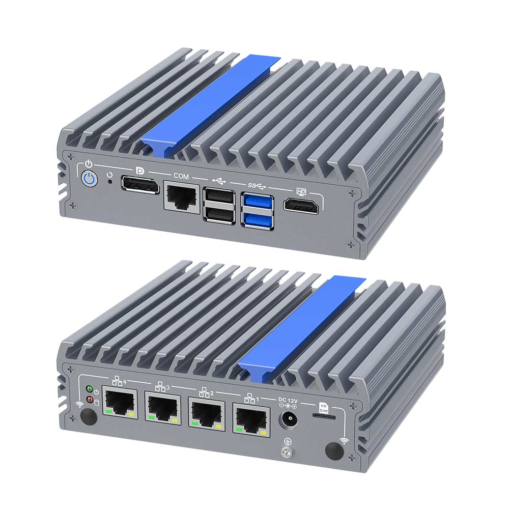 2.5G Quad LAN Small Industrial Computer Intel 12th Gen Fanless Design 4K Dual Display