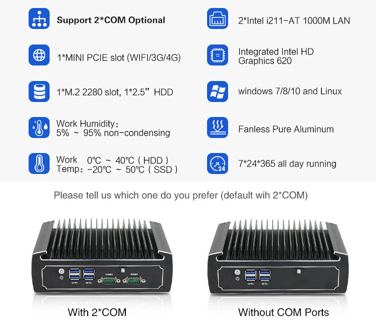 Fanless Industrial Mini Computer Intel Core i7 Technology