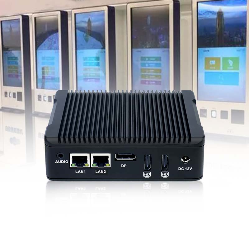 Fanless 4K Triple Display NUC Industrial Computer Intel Quad Core Mini PC with Dual LAN & Dual Storage Support