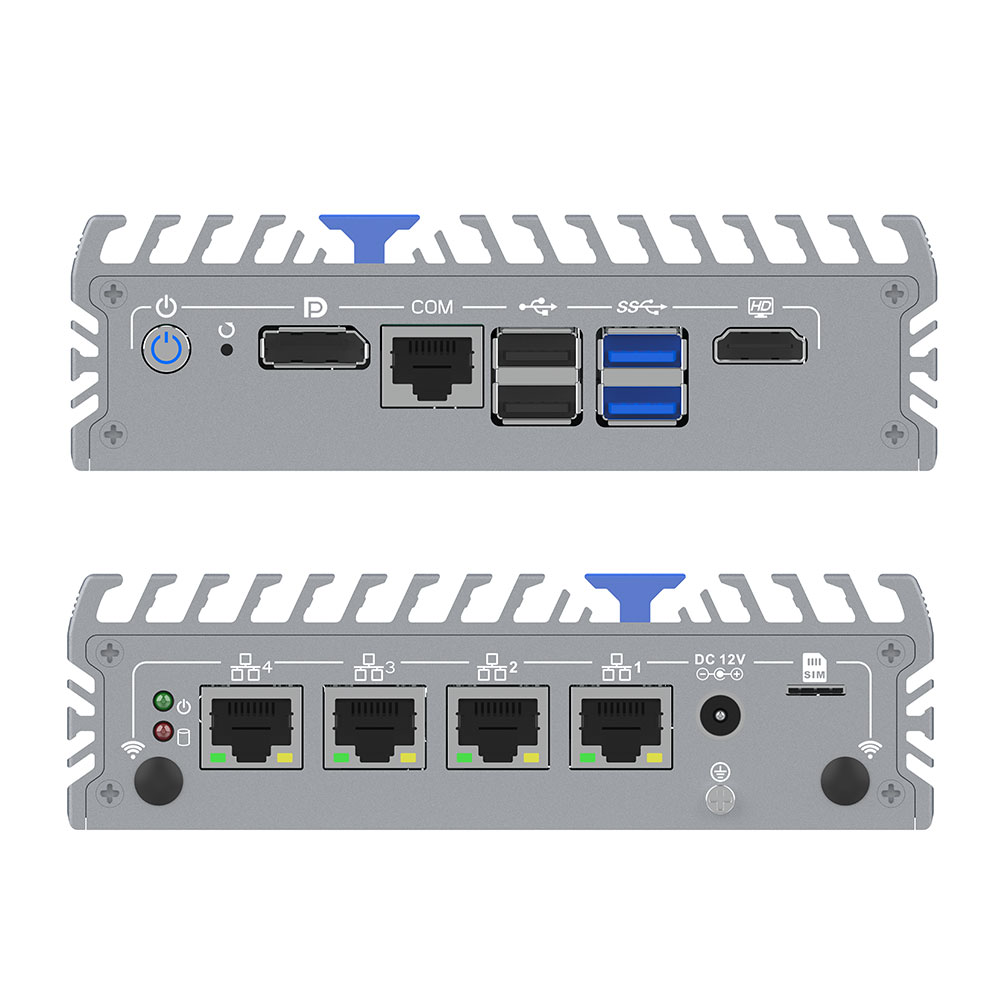 2.5G Quad LAN Small Industrial Computer Intel 12th Gen Fanless Design 4K Dual Display