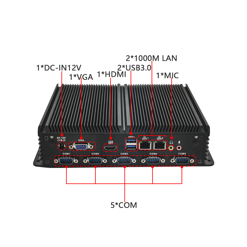 Intel J4125 Quad Core Fanless Industrial Mini PC High-Performance Embedded Computer Rugged 6 COM Automation Gateway