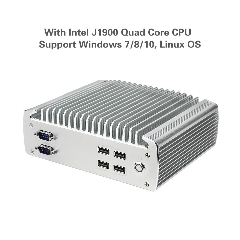 6 COM Ports Fanless Industrial Mini PC Intel J1900 Quad Core Embedded PC Dual LAN Rugged Gateway